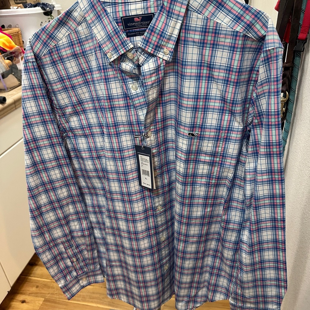 Vineyard Vines Men's Blue & Pink Plaid Button-Down Shirt XL (NWT)